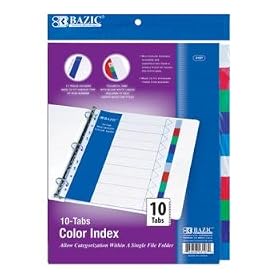 BAZIC 3-Ring Binder Dividers With 10-Color Tabs Case Pack 24