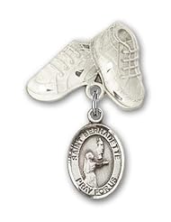 Sterling Silver Baby Badge with St. Bernadette Charm and Baby Boots Pin