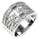WOMEN'S RINGS RHODIUM W/CLEAR CZ - Cartier-Inspired Cocktail Band