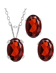 2.00 Ct Genuine Oval Red Garnet Gemstone Sterling Silver Pendant Earrings Set