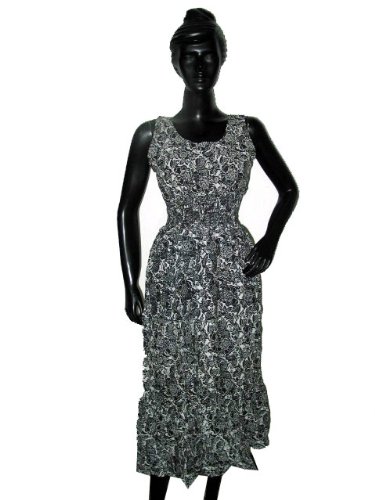 Womens Clothing-newage Black Print Indian Cotton Designer Round Neck Sundress S-xl Free Shipping