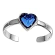 Sterling Silver Fashion Toe Ring - Heart with Blue Sapphire CZ - 2mm Band Width