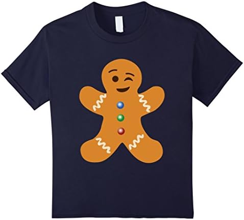 Kids Gingerbread Man Emoji T-Shirt One Eye Wink Shirt 6 Navy