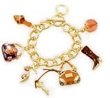 Lady's Themed Chunky Dark Brown Boot, Purses & Heels Charm Bracelet Gold Tone