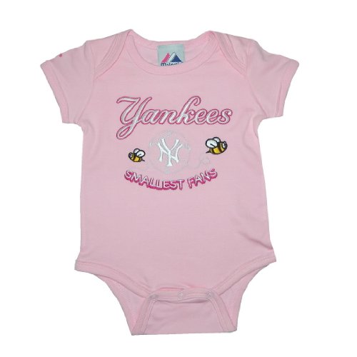 Majestic New York Yankees MLB Baby / Infant One-Piece Bodysuit / Romper / Onesie - Pink (Size: 6-9)