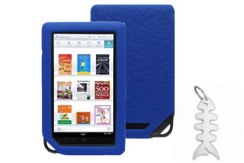 Barnes & Noble NOOK COLOR eBook Reader Tablet Silicone Skin Case Gel Cover- Blue + Fishbond keychain