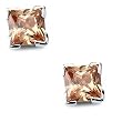Solid Sterling Silver Cubic Zirconia Rhodium Plated Earring with Square Shape Champagne Cubic Zirconia Stone