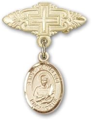 14K Gold Baby Badge with St. Lawrence Charm and Badge Pin with Cross