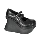 PACE-08, 4 1/2 Black or Dark Cherry Double Strap Platform Mary-Jane Wedge Shoe, Demonia by Pleaser USA