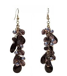 Earrings - E35 - Glass & Pearl Cluster - Black
