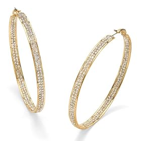 14k Gold-Plated Multi-Crystal Hoop Pierced Earrings