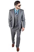 Slim Fit 3 Piece Vested Plaid Grey Suit 2 Button Notch Lapel By Azar Man