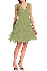 A-line V-neck Sleeveless Short Chiffon Backless Lace Ruched Tiered Evening Dress/Bridesmaid Dress/Prom Dress/Party Dress/Mini Dress 