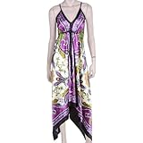 Butterfly Paisley Design Silk Feel Handkerchief Hem Criss Cross Back Adjustable Maxi / Long Dress ( Free Shipping )