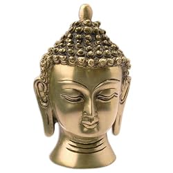 Head Buddha Statue Sculpture Metal Brass Hinduism Buddhism Religion, 4 Inches 1.3 Lbs