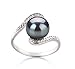 Chantel Black 9-10mm AA Quality Freshwater 925 Sterling Silver Pearl Ring