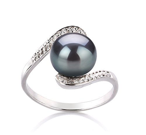 Chantel Black 9-10mm AA Quality Freshwater 925 Sterling Silver Pearl Ring