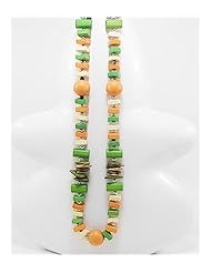 Mixed Colors Coconut Wood Necklace In Zinc