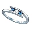 Stunning 14k. White Gold Blue and White Diamond 3 Stone Promise Ring