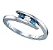 Stunning 10k. White Gold Blue and White Diamond 3 Stone Promise Ring