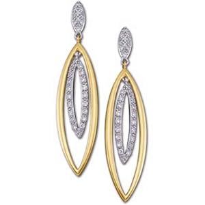 Two Tone Double Almond Shaped Diamond Fashion Earrings