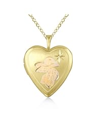 Heart Style Locket Necklace With Angel and Star Engraved Design For Women 14K Yellow Gold Vermele