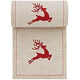 Linen Printed Cocktail Napkin - 4.3 x 4.3 in - 50 units per roll - Natural with Red Reindeer