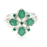 Image of Sterling Silver Ladies 9 Stone Emerald Ring