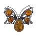 Brown Amber Cute Butterfly Brooch Sterling Silver Pin