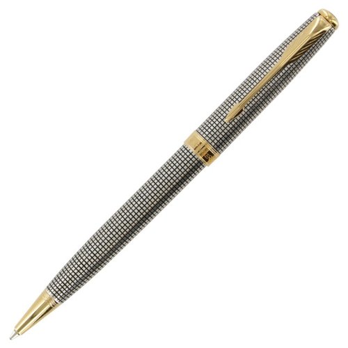 Parker Sonnet Sterling Ciselé Medium Point Ballpoint Pen with Golden Trim, Silver (1743553)