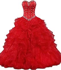 Strapless  Beaded  Crystal Organza  Ball Gown Prom Dress/Quinceanera Dress/Party Dress  With Ruffles