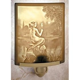 Mermaid & Mirror Lithophane Night Light Art By David Delamare - Fine Porcelain