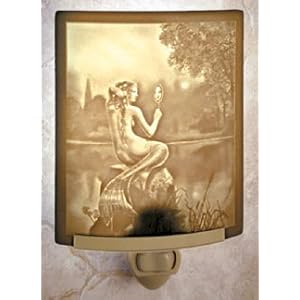 Buy Mermaid and Mirror Lithophane Night Light Art By David Delamare - Fine Porcelain by The Porcelain Garden now!