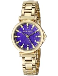 Anne Klein Womens AK/1622PMGB Swarovski Crystal Accented Purple Dial Gold-Tone Bracelet Watch