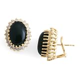 Black Coral Earrings with Diamond in 14K Yellow Gold