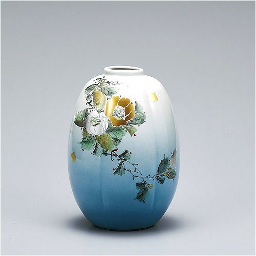 九谷焼 7.5号花瓶 金銀山茶花 【陶器,花器,フラワーベース】 