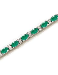 14kt Yellow Gold Oval Emerald and Diamond Bracelet