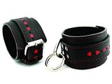 Heart 2 Heart Restraint Wrist Leather with Red Hearts Inlay