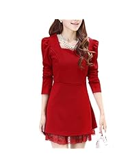 Square Neck Puff Sleeves Lace Cotton/Polyester  Dress