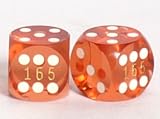 15mm Precision Backgammon Dice, Trans. Peach, Serial #