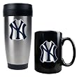 New York Yankees Stainless Steel Travel Tumbler & Black Ceramic Mug Set - Primary Logo MLB Baseball