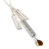 Inspirational Stamped Sterling Silver Tag Necklace - Peace, Beauty, Strength
