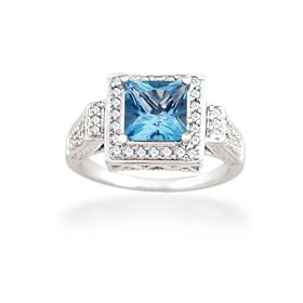 2.40ct tw Diamond(SI-Clarity , GH-Color) and Blue Topaz Ring in 14K White Gold by