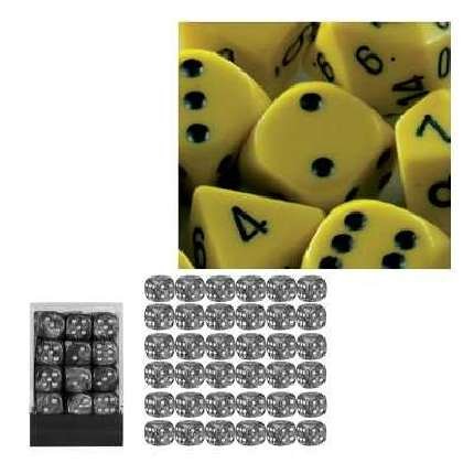 Chessex 25802 - Würfelset opaque gelb/schwarz, 36 6-seitige Würfel (12mm)