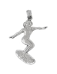 CleverSilvers Sterling Silver Pendant Surfing, Swimming