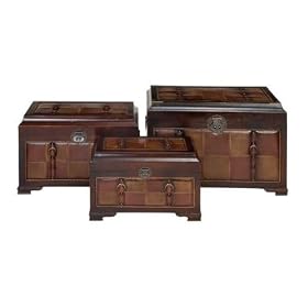 Set 3 Custom House Leather N Wood Chest Trunks