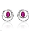 Earrings With 1.30ctw Precious Stones - Genuine Diamonds and Rubies Made of White Gold Length 13mm