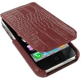 Apple iPhone 3G Leather Flip Type Case - Crocodile Pattern (Red)