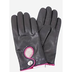 Coach Ladies Turnlock Cashmere Lined Black Leather Gloves Size 7