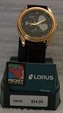 Disney Mickey Mouse Black Dial with Silver Specked Mickey Ears Watch-new By Lorus